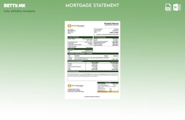 модерен стил Нигерија SunTrust банка изјава за хипотека Шаблон за Word и PDF
